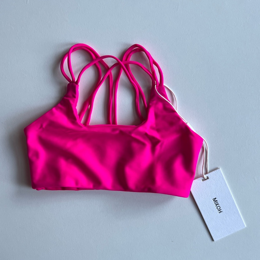 MIKOH MINI Huluhulu Multi String Cross Back Top in Pop Pink NWT